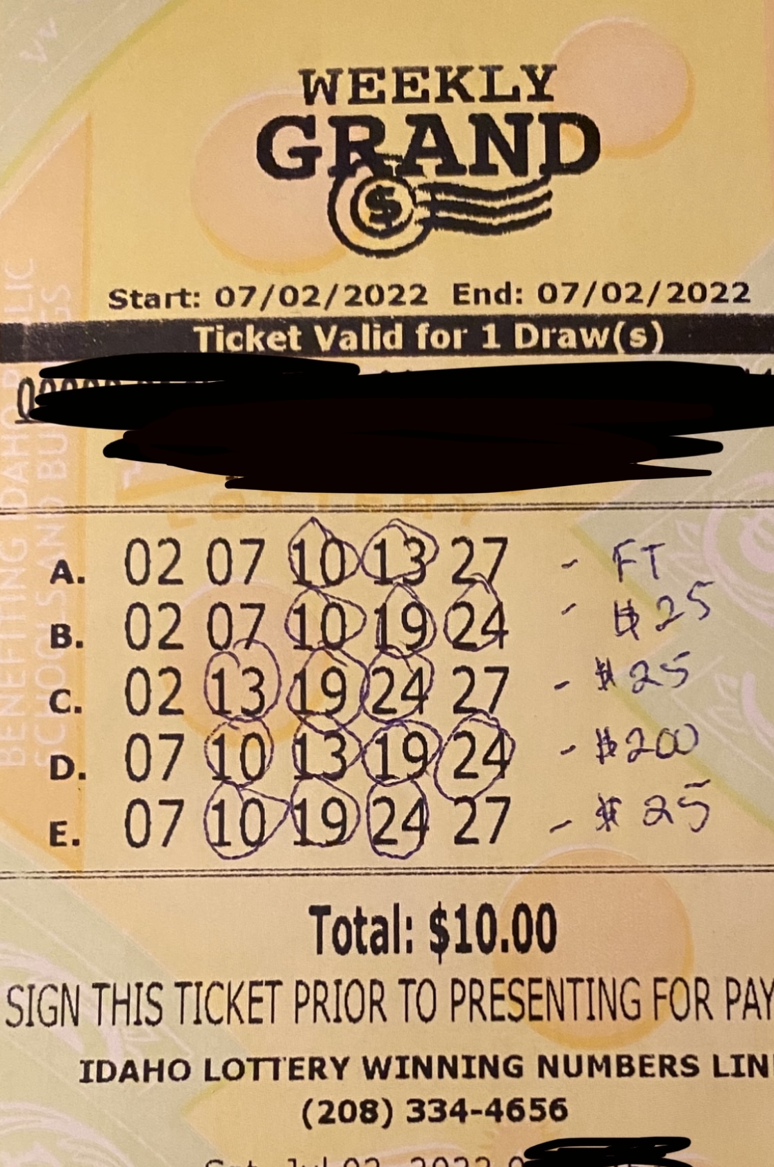 Weekly Grand, winning ticket, ThatScaryChick, Idaho 